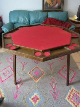 Antique Vintage Folding Wood Felt Retro Poker Game Casino Gambling Table Seats 8 6