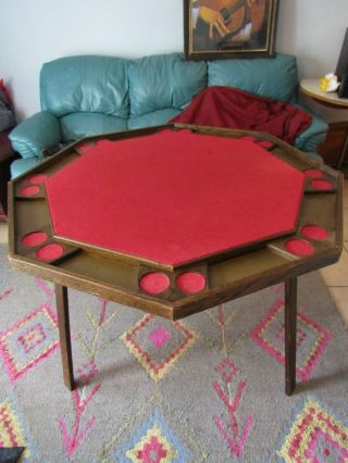 Antique Vintage Folding Wood Felt Retro Poker Game Casino Gambling Table Seats 8 8