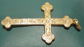 OUTSTANDING VINTAGE BRASS CROSS,  ENGRAVING,  EARLY 20th.  Century 39A 2