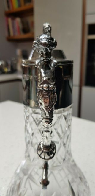 Vintage Crystal Glass Claret Jug/decanter Sterling Silver Top