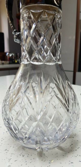 Vintage Crystal Glass claret jug/decanter Sterling Silver Top 6