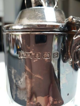 Vintage Crystal Glass claret jug/decanter Sterling Silver Top 7