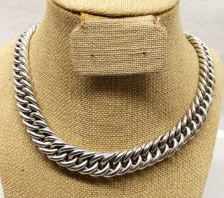 Vtg Sterling Silver Graduated Curb Chain Necklace Heavy Unoaerre Italy Signed