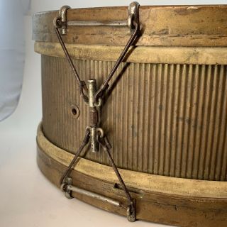 1887 CG Conn SNARE DRUM EARLY BRASS Corrugated Antique Wood Hoop 16” VTG 2