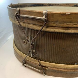 1887 CG Conn SNARE DRUM EARLY BRASS Corrugated Antique Wood Hoop 16” VTG 3