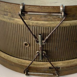 1887 CG Conn SNARE DRUM EARLY BRASS Corrugated Antique Wood Hoop 16” VTG 4