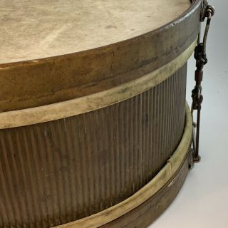 1887 CG Conn SNARE DRUM EARLY BRASS Corrugated Antique Wood Hoop 16” VTG 5