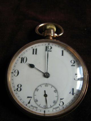 9ct Solid Gold Swiss Open Face Pocket Watch Full