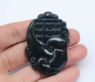 100 Exquisite Chinese Natural Hand Engraving Black Green Jade Pendant