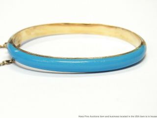 Antique 14k Gold Enamel Bracelet Robins Egg Blue Oval Hinged Victorian Bangle