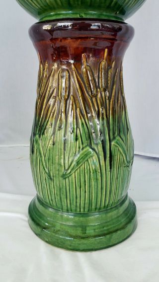 Vintage Robinson Ransbottom cattail Jardinere and pedestal flower pot and stand 3