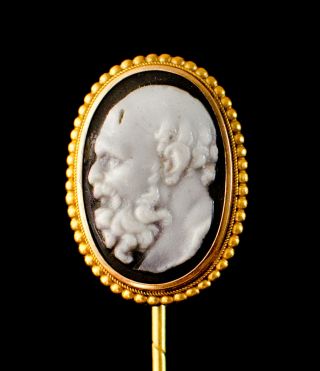 Antique Victorian 14k - 19 Century Cameo Stone Of Roman Socrates Mens Stick Pin
