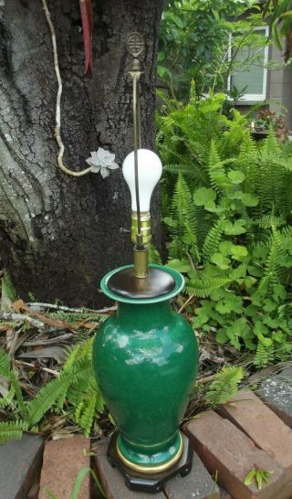 Vintage Frederick Cooper Lamps Chicago Japanese Vase Green Glazed Crackle 3
