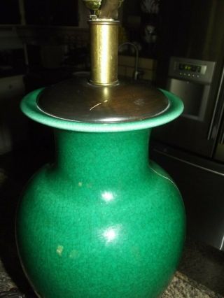 Vintage Frederick Cooper Lamps Chicago Japanese Vase Green Glazed Crackle 5