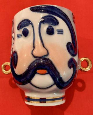 Vintage Rare Korosten Cobalt Blue White & Gold Double Sided Face Cup Man Ukraine 2