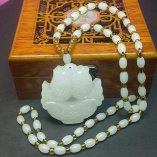 Hot Sell Natural Hand - Carved Chinese White Jade Pisces Pendant