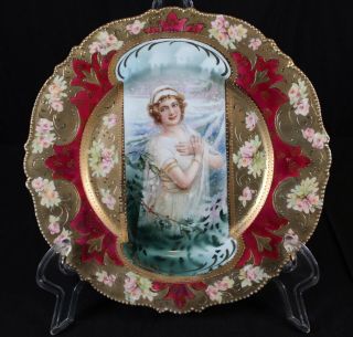 Antique Rs Prussia Porcelain Portrait Plate Keyhole Winter Season