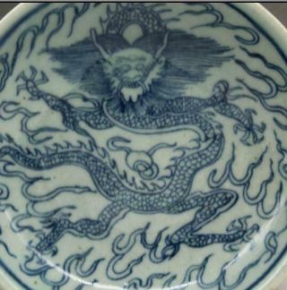 Chinese Old Porcelain Qing guangxu Blue white painting dragon Phoenix plate 5