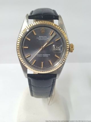 Vintage 1603 Rolex Datejust Mens 18k Gold Ss Pie Pan Gray Dial Watch