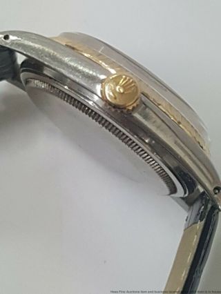 Vintage 1603 Rolex Datejust Mens 18k Gold SS Pie Pan Gray Dial Watch 4