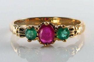 Rare Combo 9ct Gold Ruby & Emerald Art Deco Ins Trilogy Ring Resize