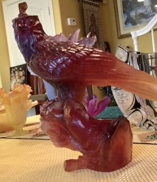 Rare DAUM Pate de Verre Crystal 13 x 14” Falcon on Falconer’s Glove Ltd Ed Bird 6