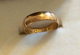Quality Full Hallmarked Ladies Vintage Solid 22ct Gold Wedding Band - O