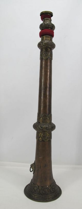 Antique Tibetan Ceremonial Copper/Brass Expandable Long Horn Dungchen Dragon yqz 6