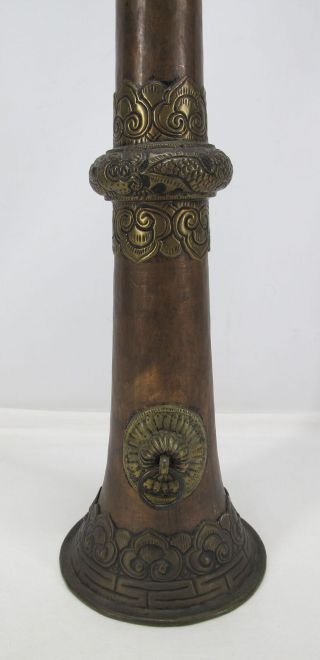 Antique Tibetan Ceremonial Copper/Brass Expandable Long Horn Dungchen Dragon yqz 7