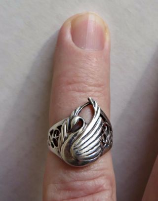 Vtg Sterling Silver Swan Bird Ring Love Celtic Irish Ireland Filigree Size 6.  5