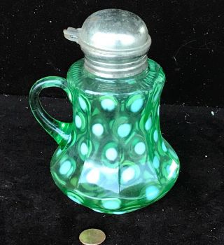 Antique Green Pattern Glass Syrup Pitcher With Lid Glass Ec Nr