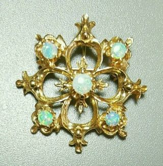 Hallmarked 14k Yellow Gold Opal Pendant Brooch Set With Opals