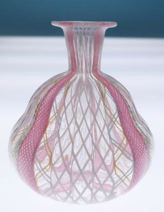 Vintage Murano Cabinet Vase Zanfirico Latticino Italian Art Glass Pink Yellow