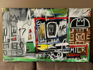 Jean Michel Basquiat Oil Painting On Canvas Signed Rare 19.  9  X 31.  5