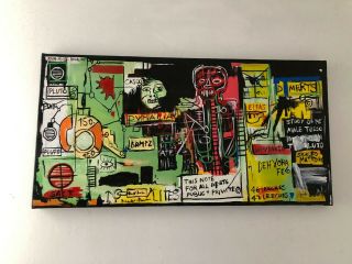 Jean Michel Basquiat Oil Painting On Canvas Signed Rare 16  X 31.  5