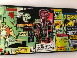 JEAN MICHEL BASQUIAT OIL PAINTING ON CANVAS SIGNED RARE 16  X 31.  5 4