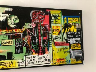 JEAN MICHEL BASQUIAT OIL PAINTING ON CANVAS SIGNED RARE 16  X 31.  5 5