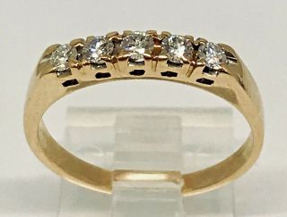 Vintage 18k Yellow Gold 5 Diamond Wedding Ring 0.  30c F - G Vs Size 8