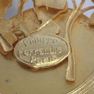 VINTAGE PHILIPPE FERRANDIS PARIS GOLD PLATE GRIPOIX GLASS VINING IVY BROOCH 5