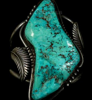 Huge Old Pawn Vintage Navajo Natural Carved Turquoise Sterling Cuff Bracelet