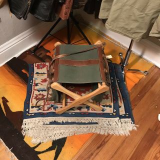 VTG Holland Brothers Mulholland Folding Fishing Shooting Stool.  Leather & Canvas 10