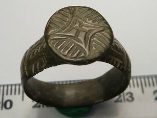 39 Ancient Roman Bronze Ring With A Cross And Decoration,  18 Mm,  Patina