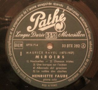 MEGA RARE FRENCH PIANO LP HENRIETTE FAURE RAVEL MIROIRS PATHE DTX 292 3
