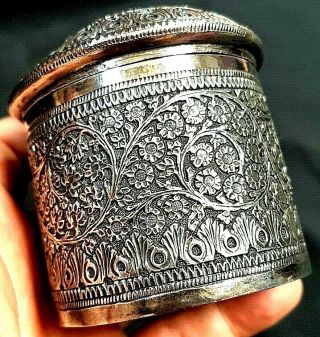 Antique Indian Colonial Raj Kashmir Islamic Solid Silver Tea Caddy C1880