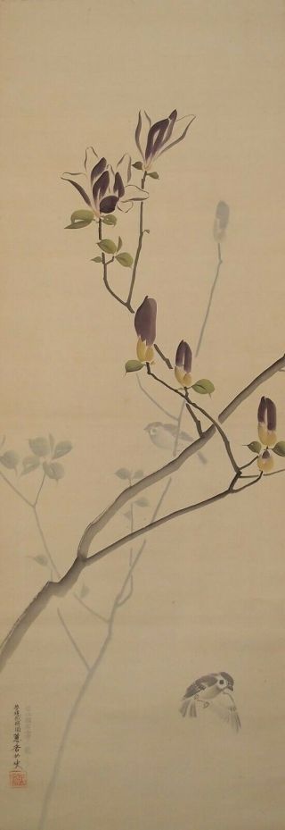 1642 Japanese Hanging Scroll: Bird On Magnolia