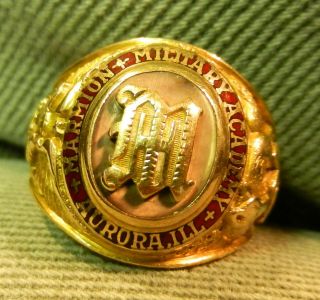 1947? 1943? Marmion Military Academy 10k Gold Ring Aurora,  Ill Sz 9.  75 T694