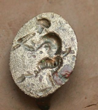 Greek Bronze Intaglio Ring (d Plate =19x16mm) Satir Playing Double - Flutes