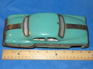 Minister Deluxe Teal Tin Friction Toy Car Vintage