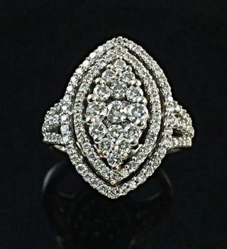 Vintage 14k White Gold 1.  00 Carat Pave Diamond Halo Marquise Shape Cocktail Ring