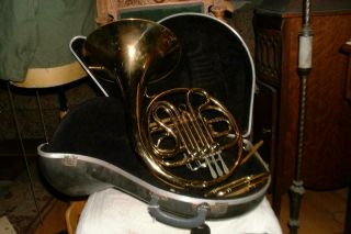 Vintage Cg Conn French Horn With Case